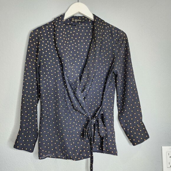 Zara black and gold polkadot tie blouse - Picture 1 of 4